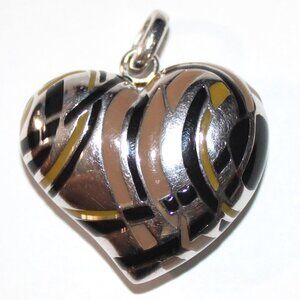 Folli Follie Sterling Silver Black & Tan Enamel Large Heart Pendant